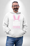 Bazı Pembe Tavşanların Kahveye İhtiyacı Var  Erkek Kadın Beyaz Dijital Baskılı Kapüşonlu Sweatshirt Hoodie
