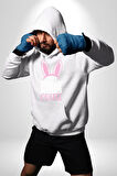 Bazı Pembe Tavşanların Kahveye İhtiyacı Var  Erkek Kadın Beyaz Dijital Baskılı Kapüşonlu Sweatshirt Hoodie