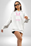 Bazı Pembe Tavşanların Kahveye İhtiyacı Var  Erkek Kadın Beyaz Dijital Baskılı Kapüşonlu Sweatshirt Hoodie