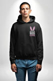 Bazı Pembe Tavşanların Kahveye İhtiyacı Var  Erkek Kadın Siyah Ön Sırt Baskılı Kapüşonlu Sweatshirt Hoodie