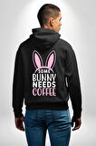 Bazı Pembe Tavşanların Kahveye İhtiyacı Var  Erkek Kadın Siyah Ön Sırt Baskılı Kapüşonlu Sweatshirt Hoodie