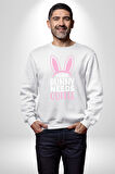 Bazı Pembe Tavşanların Kahveye İhtiyacı Var  Erkek Kadın Unisex Dijital Baskılı Beyaz Sweatshirt