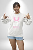 Bazı Pembe Tavşanların Kahveye İhtiyacı Var  Erkek Kadın Unisex Dijital Baskılı Beyaz Sweatshirt