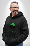Paskalya Tavşanı Hip Hop Yeşil Şapka Erkek Kadın Siyah Dijital Baskılı Kapüşonlu Sweatshirt Hoodie