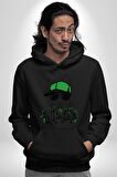 Paskalya Tavşanı Hip Hop Yeşil Şapka Erkek Kadın Siyah Dijital Baskılı Kapüşonlu Sweatshirt Hoodie