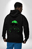 Paskalya Tavşanı Hip Hop Yeşil Şapka Erkek Kadın Siyah Ön Sırt Baskılı Kapüşonlu Sweatshirt Hoodie