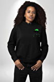Paskalya Tavşanı Hip Hop Yeşil Şapka Erkek Kadın Siyah Ön Sırt Baskılı Kapüşonlu Sweatshirt Hoodie