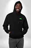 Paskalya Tavşanı Hip Hop Yeşil Şapka Erkek Kadın Siyah Ön Sırt Baskılı Kapüşonlu Sweatshirt Hoodie