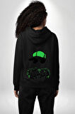 Paskalya Tavşanı Hip Hop Yeşil Şapka Erkek Kadın Siyah Ön Sırt Baskılı Kapüşonlu Sweatshirt Hoodie