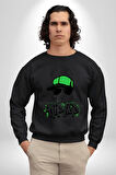 Paskalya Tavşanı Hip Hop Yeşil Şapka Erkek Kadın Unisex Dijital Baskılı Siyah Sweatshirt