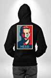 Messi Portre Dijital Sanat Baskısı Erkek Kadın Siyah Ön Sırt Baskılı Kapüşonlu Sweatshirt Hoodie