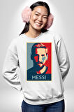 Messi Portre Dijital Sanat Baskısı Erkek Kadın Unisex Dijital Baskılı Beyaz Sweatshirt