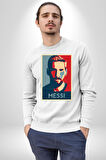 Messi Portre Dijital Sanat Baskısı Erkek Kadın Unisex Dijital Baskılı Beyaz Sweatshirt