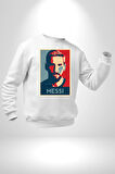 Messi Portre Dijital Sanat Baskısı Erkek Kadın Unisex Dijital Baskılı Beyaz Sweatshirt