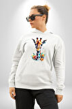 Yapay Zeka Sanat Zürafa Çiçekler Çizimi Erkek Kadın Beyaz Dijital Baskılı Kapüşonlu Sweatshirt Hoodie