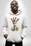 Yapay Zeka Sanat Zürafa Çiçekler Çizimi Erkek Kadın Beyaz Dijital Baskılı Kapüşonlu Sweatshirt Hoodie