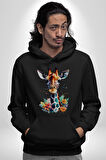 Yapay Zeka Sanat Zürafa Çiçekler Çizimi Erkek Kadın Siyah Dijital Baskılı Kapüşonlu Sweatshirt Hoodie