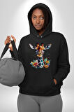Yapay Zeka Sanat Zürafa Çiçekler Çizimi Erkek Kadın Siyah Dijital Baskılı Kapüşonlu Sweatshirt Hoodie