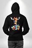 Yapay Zeka Sanat Zürafa Çiçekler Çizimi Erkek Kadın Siyah Ön Sırt Baskılı Kapüşonlu Sweatshirt Hoodie