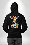Yapay Zeka Sanat Zürafa Çiçekler Çizimi Erkek Kadın Siyah Ön Sırt Baskılı Kapüşonlu Sweatshirt Hoodie