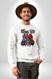 Thug Life Korku Sineması Kara Cuma Karakter Erkek Kadın Unisex Dijital Baskılı Beyaz Sweatshirt