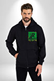 Alien Uzaylı Aranıyor  Erkek Kadın Siyah Fermuarlı Baskılı Hırka Sweatshirt