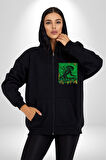 Alien Uzaylı Aranıyor  Erkek Kadın Siyah Fermuarlı Baskılı Hırka Sweatshirt