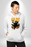 Kaiju Anime Kedi Canavarı Film Kore Style Erkek Kadın Beyaz Dijital Baskılı Kapüşonlu Sweatshirt Hoodie