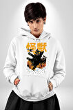 Kaiju Anime Kedi Canavarı Film Kore Style Erkek Kadın Beyaz Dijital Baskılı Kapüşonlu Sweatshirt Hoodie