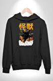 Kaiju Anime Kedi Canavarı Film Kore Style Erkek Kadın Siyah Dijital Baskılı Kapüşonlu Sweatshirt Hoodie