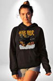 Kaiju Anime Kedi Canavarı Film Kore Style Erkek Kadın Siyah Dijital Baskılı Kapüşonlu Sweatshirt Hoodie
