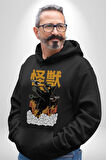 Kaiju Anime Kedi Canavarı Film Kore Style Erkek Kadın Siyah Dijital Baskılı Kapüşonlu Sweatshirt Hoodie