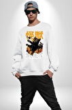 Kaiju Anime Kedi Canavarı Film Kore Style Erkek Kadın Unisex Dijital Baskılı Beyaz Sweatshirt