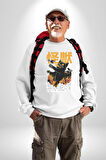 Kaiju Anime Kedi Canavarı Film Kore Style Erkek Kadın Unisex Dijital Baskılı Beyaz Sweatshirt
