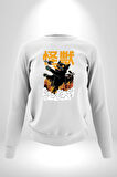 Kaiju Anime Kedi Canavarı Film Kore Style Erkek Kadın Unisex Dijital Baskılı Beyaz Sweatshirt