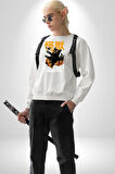 Kaiju Anime Kedi Canavarı Film Kore Style Erkek Kadın Unisex Dijital Baskılı Beyaz Sweatshirt