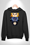 Demon Slayer  İblis Keser Manga Kahramanları Erkek Kadın Siyah Dijital Baskılı Kapüşonlu Sweatshirt Hoodie
