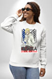 Attack On Titan Titana Saldırı Anime Erkek Kadın Unisex Dijital Baskılı Beyaz Sweatshirt