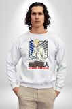 Attack On Titan Titana Saldırı Anime Erkek Kadın Unisex Dijital Baskılı Beyaz Sweatshirt