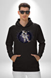Nasa Astronaut Uzay Zıplaması Erkek Kadın Siyah Dijital Baskılı Kapüşonlu Sweatshirt Hoodie