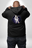Nasa Astronaut Uzay Zıplaması Erkek Kadın Siyah Ön Sırt Baskılı Kapüşonlu Sweatshirt Hoodie