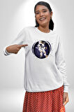 Nasa Astronaut Uzay Zıplaması Erkek Kadın Unisex Dijital Baskılı Beyaz Sweatshirt