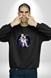 Nasa Astronaut Uzay Zıplaması Erkek Kadın Unisex Dijital Baskılı Siyah Sweatshirt