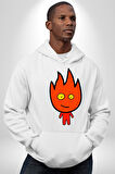Fireboy Oyun Karekteri Erkek Kadın Beyaz Dijital Baskılı Kapüşonlu Sweatshirt Hoodie