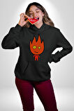 Fireboy Oyun Karekteri Erkek Kadın Siyah Dijital Baskılı Kapüşonlu Sweatshirt Hoodie