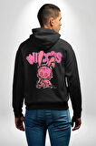 Öfkeli Voodoo Tavşan XOX Erkek Kadın Siyah Ön Sırt Baskılı Kapüşonlu Sweatshirt Hoodie