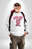 Öfkeli Voodoo Tavşan XOX Erkek Kadın Unisex Dijital Baskılı Beyaz Sweatshirt
