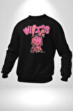 Öfkeli Voodoo Tavşan XOX Erkek Kadın Unisex Dijital Baskılı Siyah Sweatshirt
