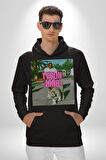 Mike Tyson ve Onun Bengai Kaplanı Yol Yürüyüş Erkek Kadın Siyah Dijital Baskılı Kapüşonlu Sweatshirt Hoodie