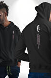 Gothic Sokak Stili Minimal Tasarım Erkek Kadın Siyah Ön Sırt Baskılı Kapüşonlu Sweatshirt Hoodie